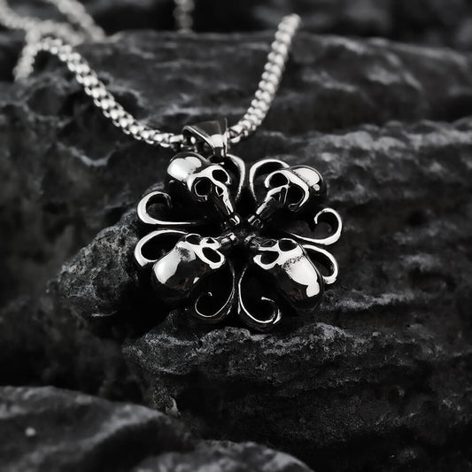 Men's Steel Flower Skull Pendant Necklace