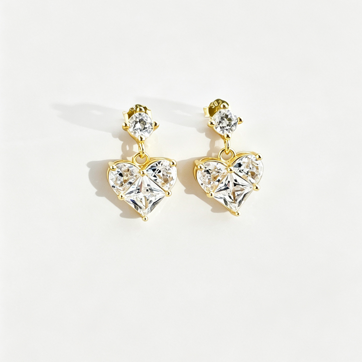 Women's Dangle Earrings, Clear Heart‑Shape Zirconia with Round Zirconia Accent, S925 with 18K Gold Plating