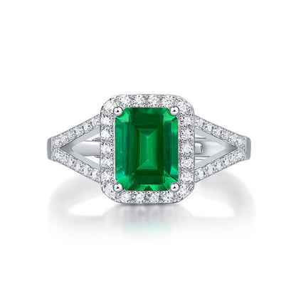 Women's White Gold Halo Emerald Hollow Adjustable Ring