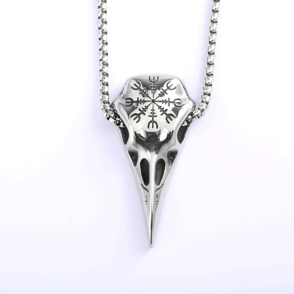 Viking Compass Raven Head Men's Stainless Steel Pendant Necklace