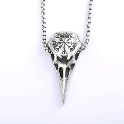 Viking Compass Raven Head Men's Stainless Steel Pendant Necklace