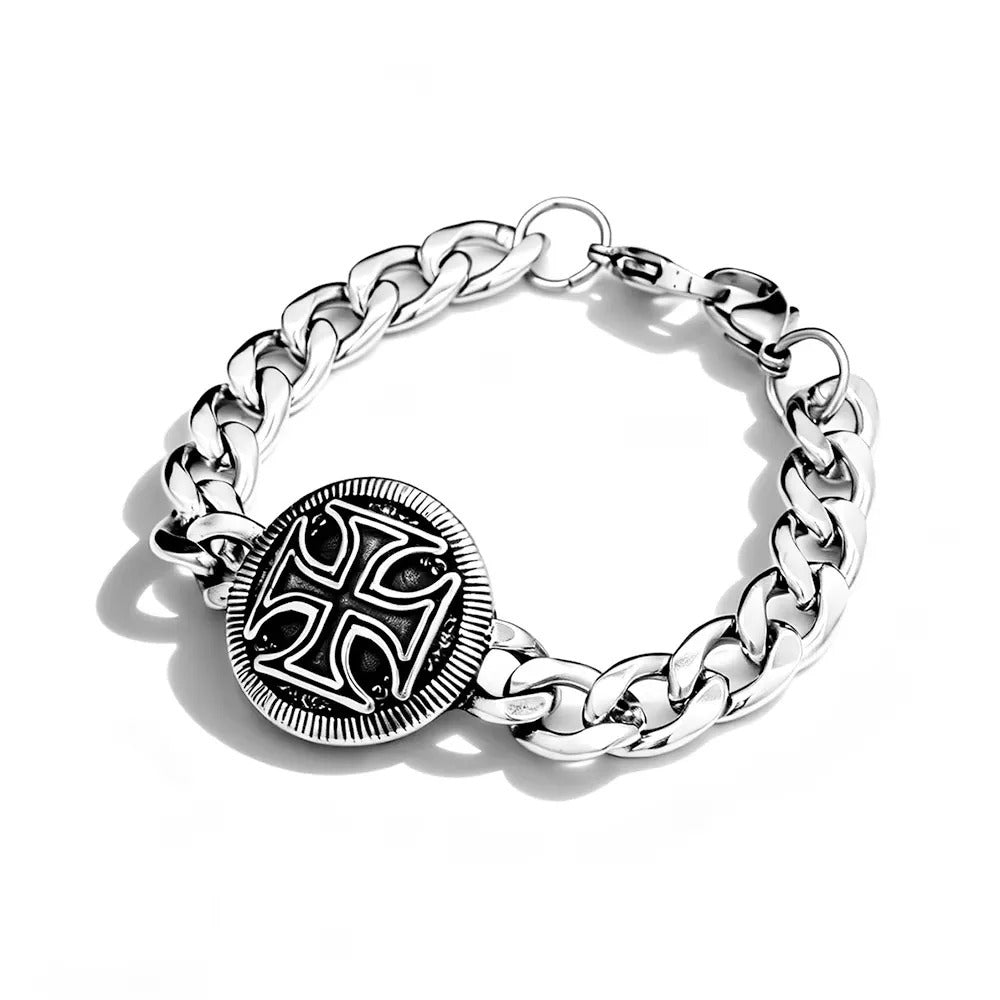Men's Vintage Stainless Steel Cross Bracelet, Punk Hip Hop Trendy Unique Fashion Wrist Jewelry Accessory