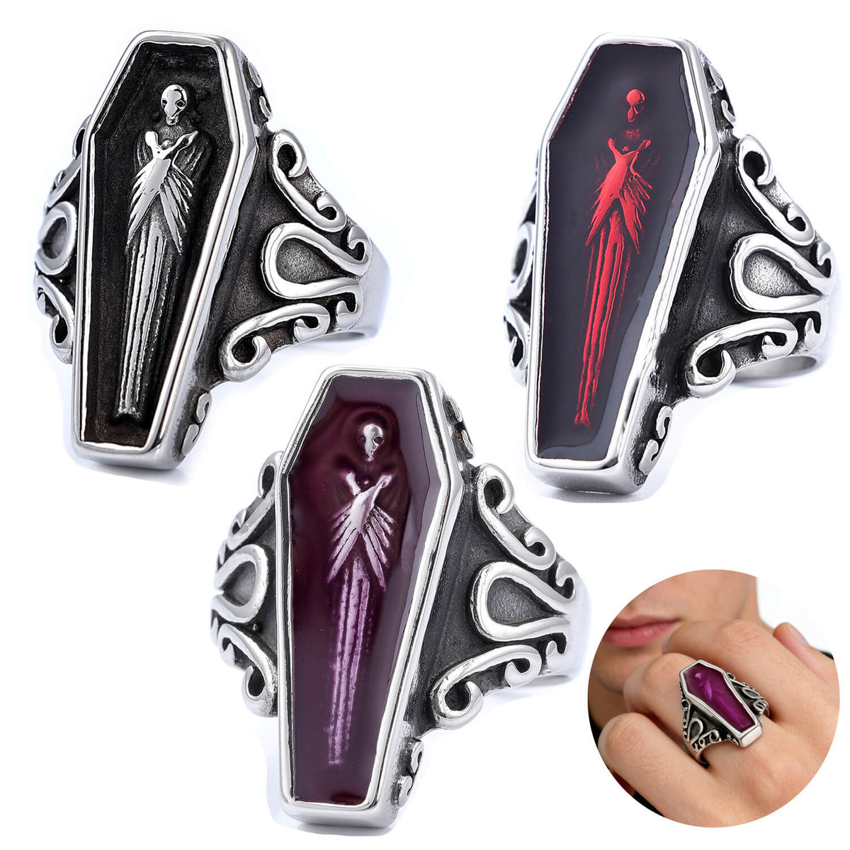 Men's Dark Retro Skull Series Zombie Coffin Resin Ring