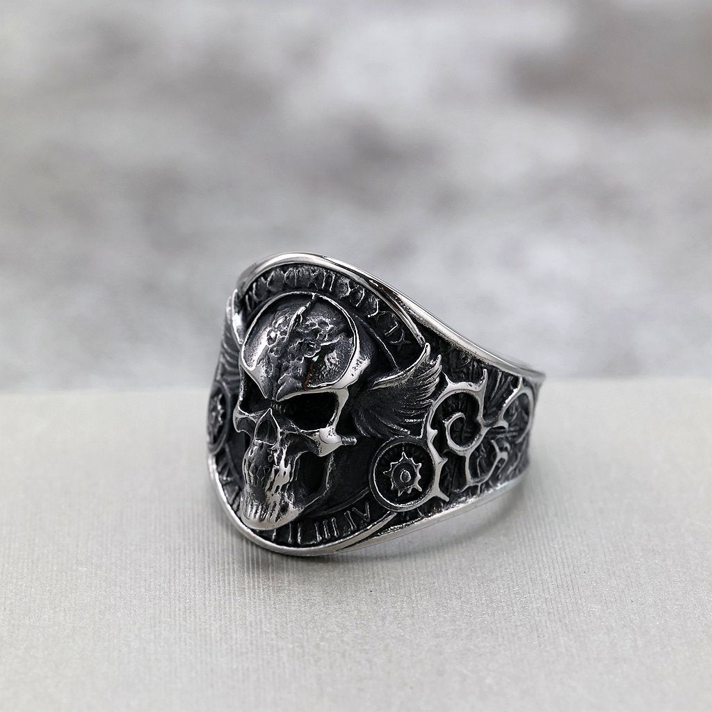 Vintage Stainless Steel Skull Ring for Men Retro Biker Style