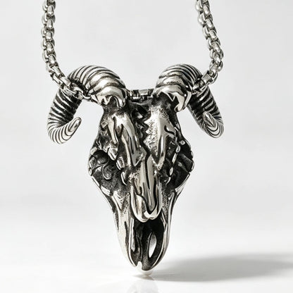 Men's Steel Ram Skull Pendant Necklace