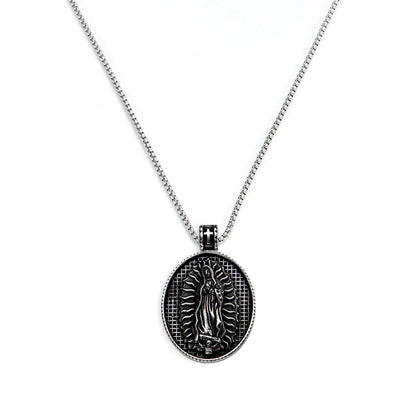 Men's Steel Oval Virgin Mary Pendant Necklace