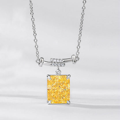 Women's Sterling Silver Prong Setting Rectangle Yellow Sapphire Pendant