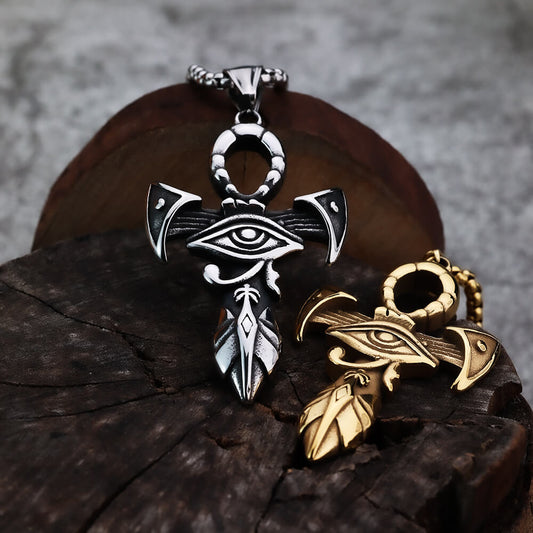 Vintage Stainless Steel Ancient Egyptian Ankh Cross Pendant Necklace for Men