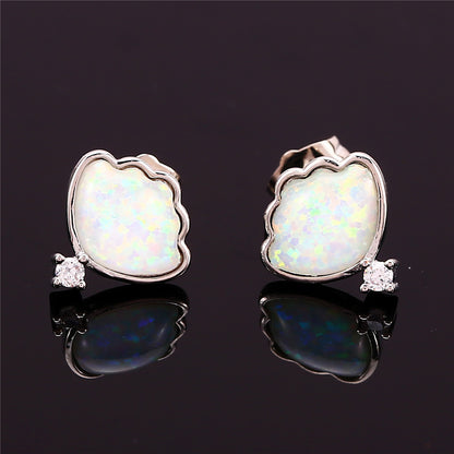 Women's Shell‑Shape Opal With Zirconia Accent Stud Earrings, with White Gold Plating