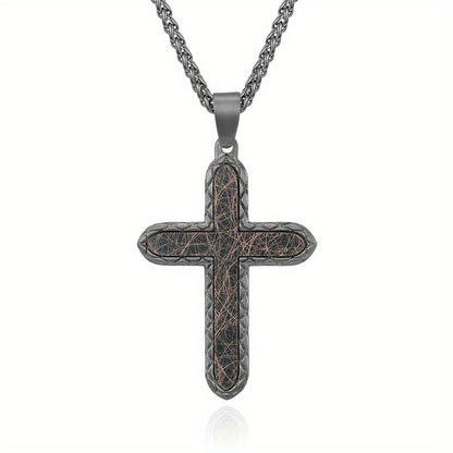 Men's Diamond-Shaped Antique Patterned Cross Pendant Necklace