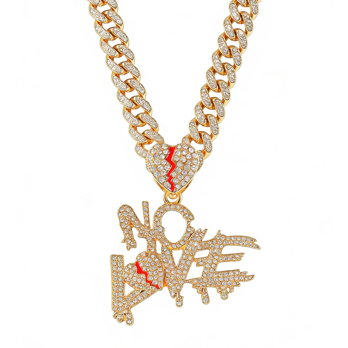 Hip-Hop Stitching Letter Heart Cuban Chain Pendant Necklace