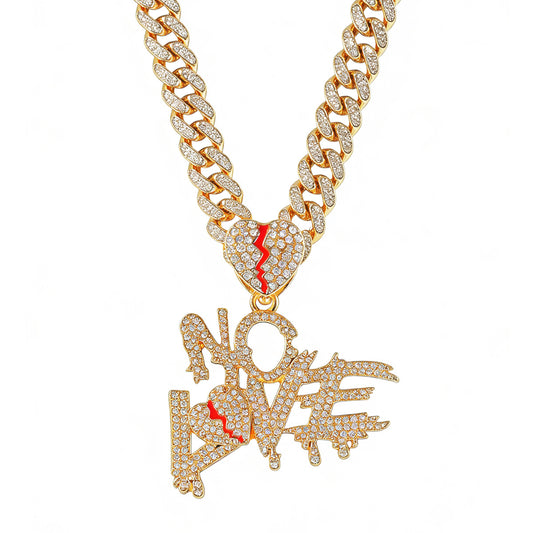 Hip-Hop Stitching Letter Heart Cuban Chain Pendant Necklace