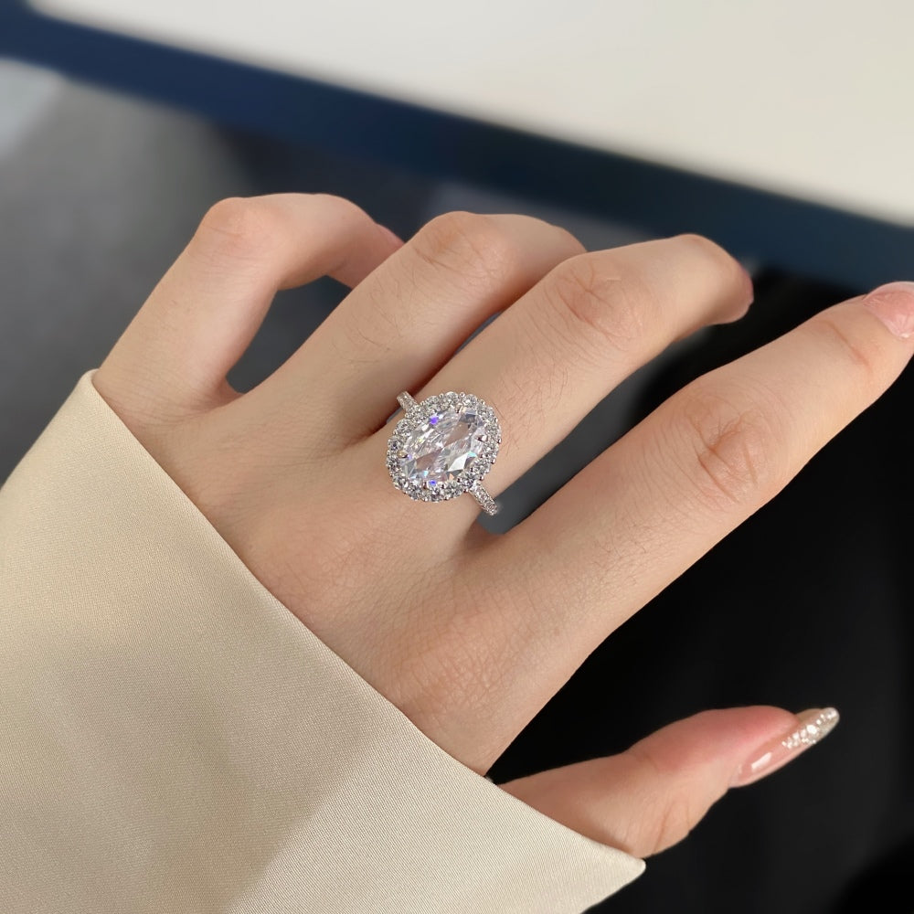 Women's Oval Ice Flower Radiant Cut 3.5 Carat Flower Zirconia Ring, S925 with White Gold Plating