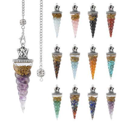 Crown-Headed Spiral Conical Yoga Meditation Adjustable Frequency Crystal Resin Spirit Pendulum