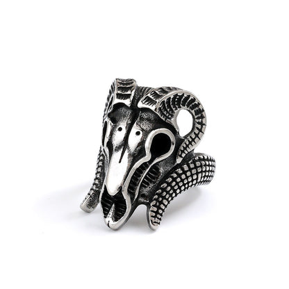 Vintage Solid Stainless Steel Punk Goat Skull Ring for Men