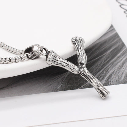 Men's Steel Y Shape Branch Pendant Necklace