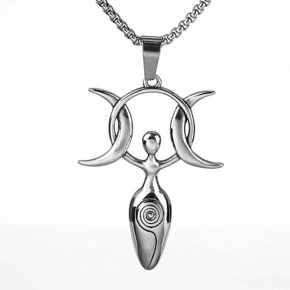 Vintage Stainless Steel Men's 3D Moon Star Goddess Pendant Necklace for Men