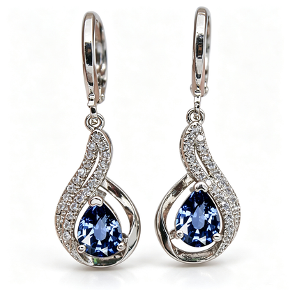 Women's Twisted‑Curve Pear‑Shape Zirconia Dangle Huggie Earrings