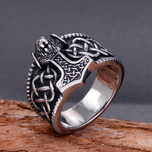 Vintage Nordic Stainless Steel Viking Anchor Engraved Ring for Men