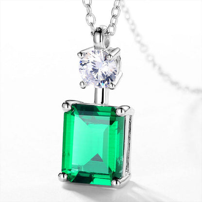 Women's Sterling Silver Bottle Shape Rectangle Emerald Pendant