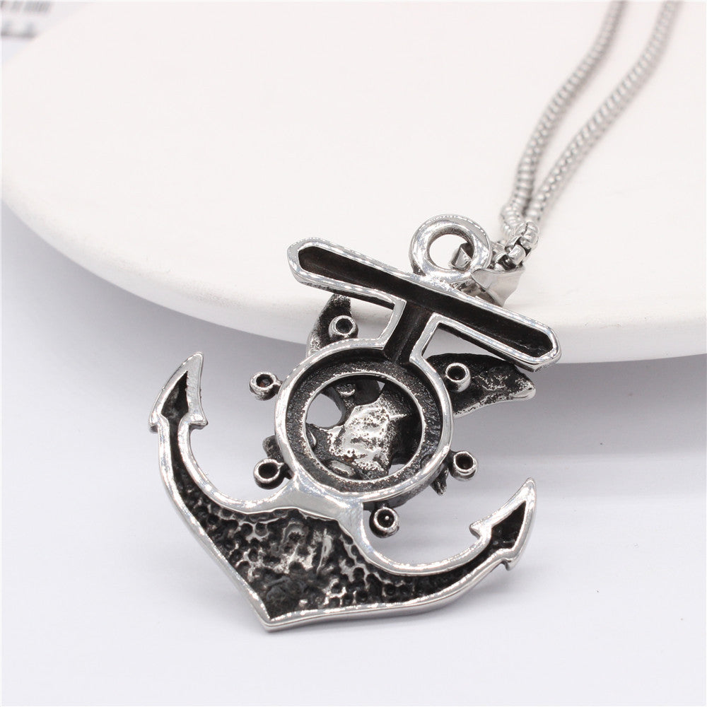 Men's Steel Eagle Anchor Pendant Necklace