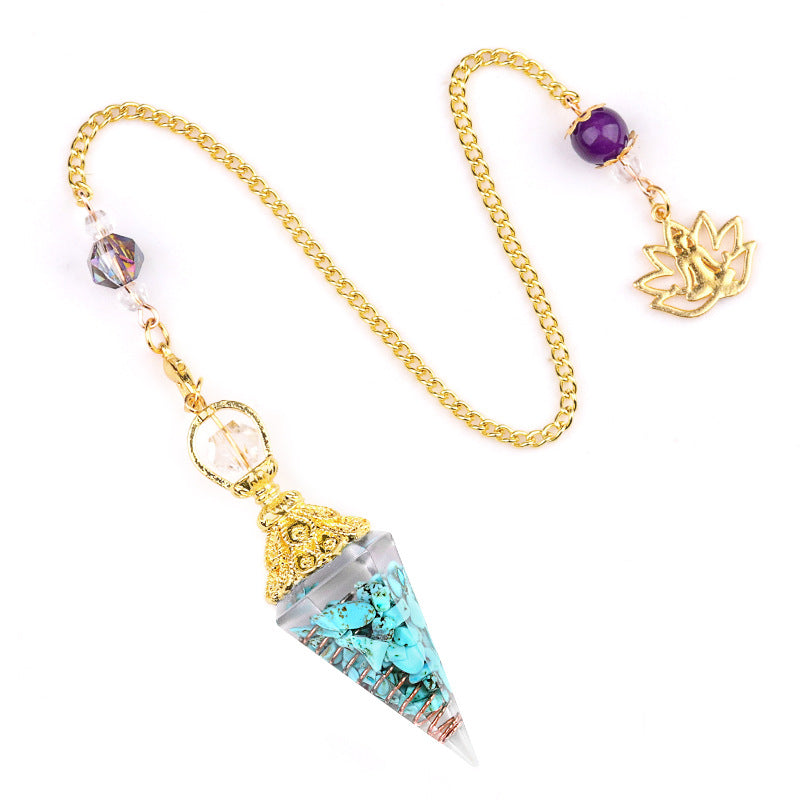 Crystal agate stone colorful crushed stone resin golden hexagonal pyramid spirit pendulum
