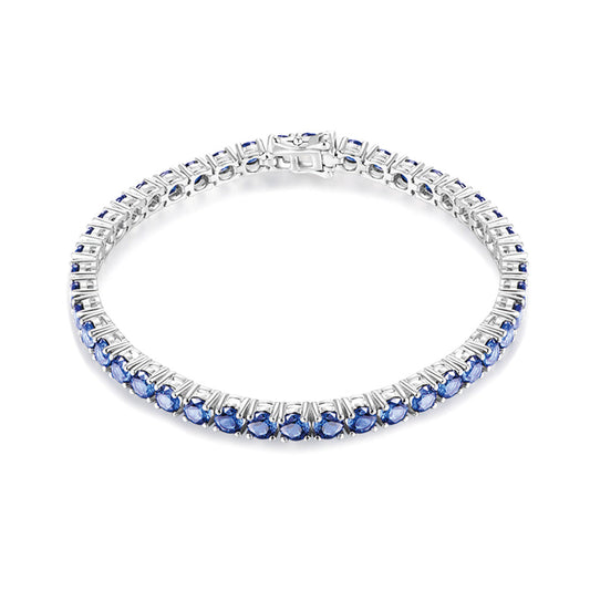Women's Sterling Silver Round Cut Blue Sapphire Tennis Bracelet