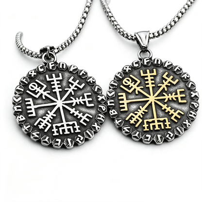 Vintage Nordic Stainless Steel Viking Compass Rune Pendant Necklace for Men