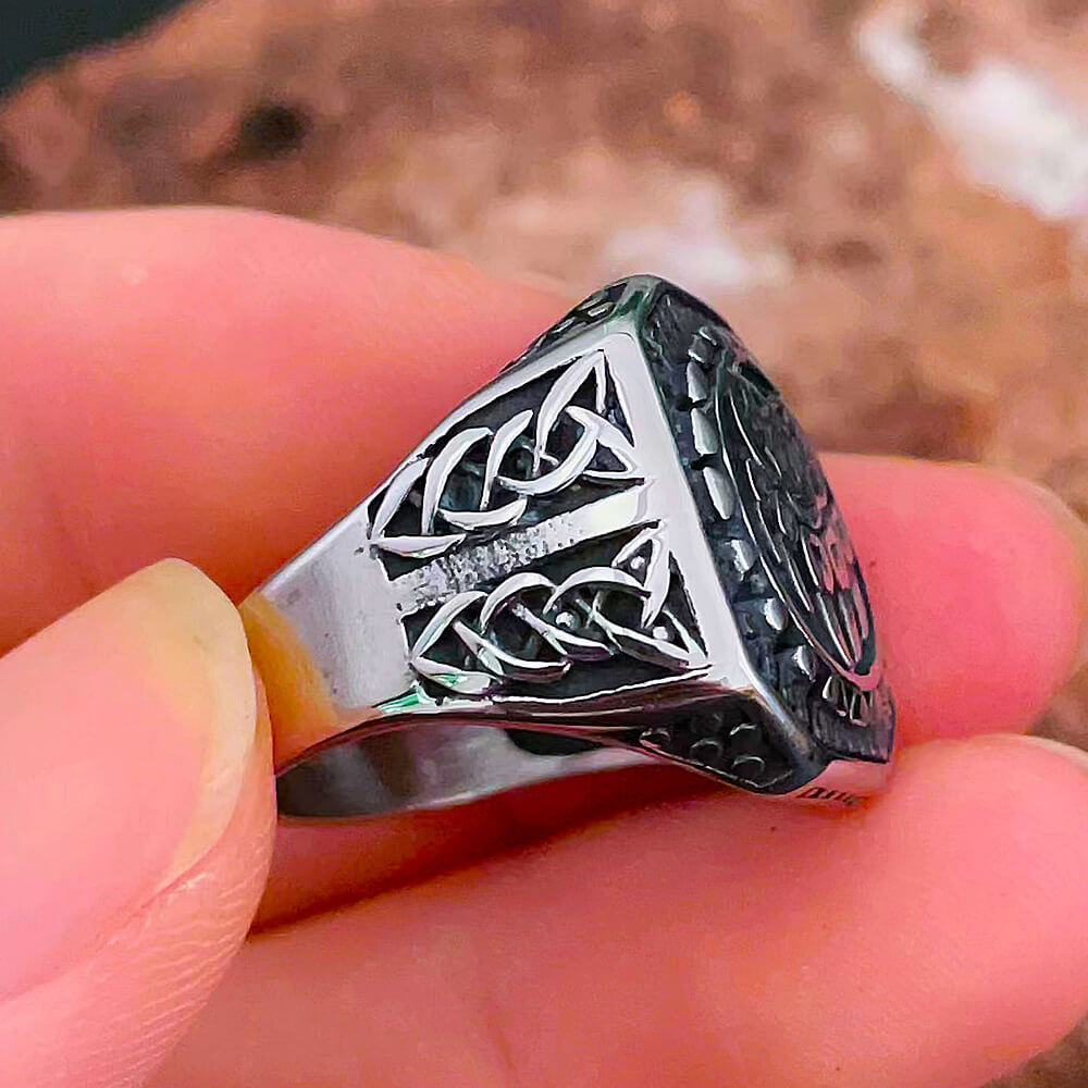 Vintage Solid Stainless Steel Engraved Viking Hollow Bear Claw Octagon Signet Ring for Men
