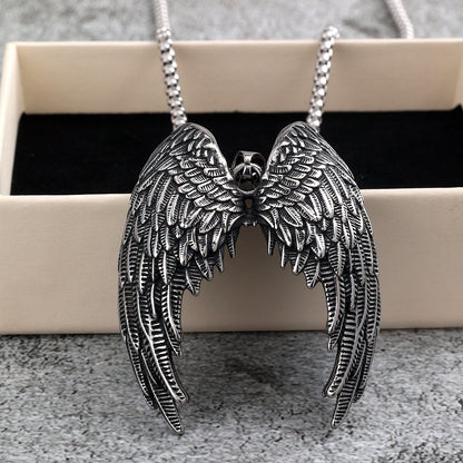 Vintage Stainless Steel Angel Wings Pendant Necklace for Men