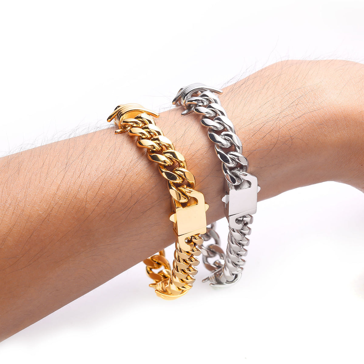 New Men’s Stainless Steel Cuban Link Bracelet, Personality Curved Needle Clasp Fashion Wrist Jewelry