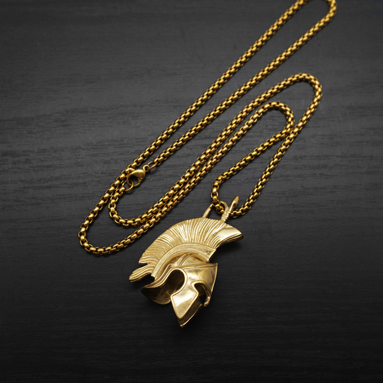 Men's Spartan Warrior Helmet Outline Pendant Necklace