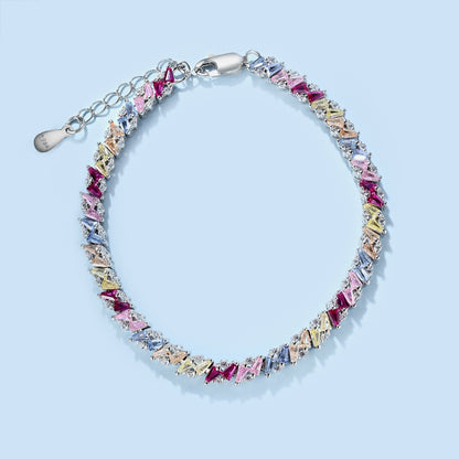 Women's S925 Colored Zircon Trapezoidal Round Zircon Bracelet