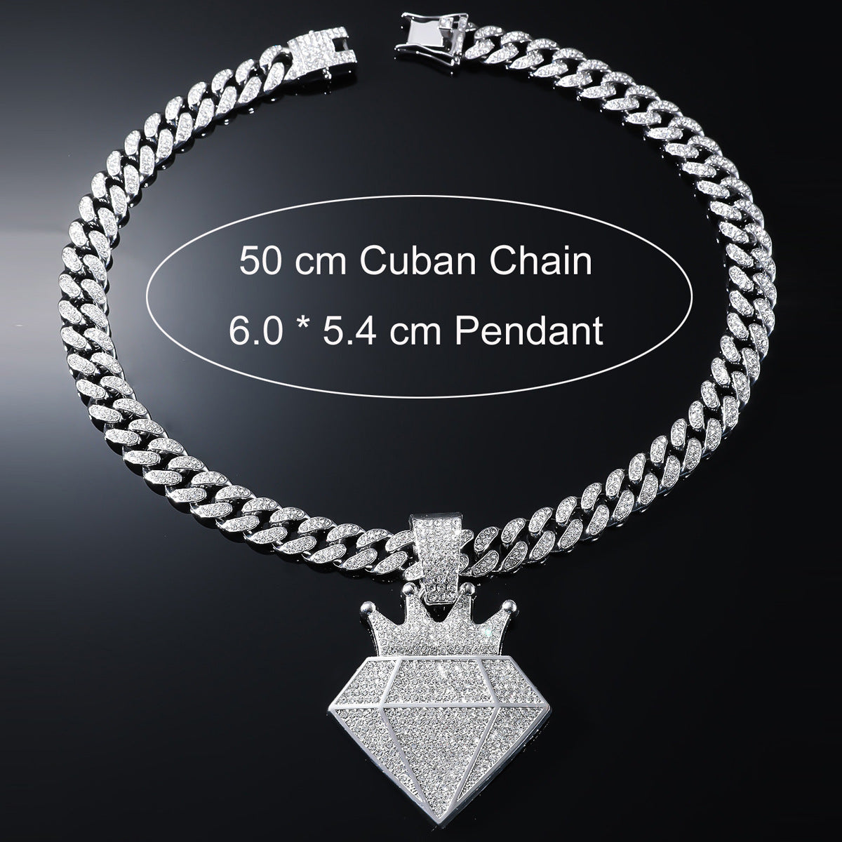 Hip-Hop Crown Diamond-Shaped Cuban Chain Pendant Necklace