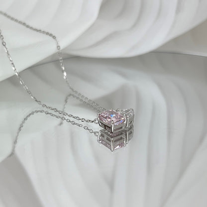 Women's Dual‑Main‑Stone Pendant Necklace, Heart Shape Zirconia & Pink Sapphire Inlay, S925 with White Gold Plating