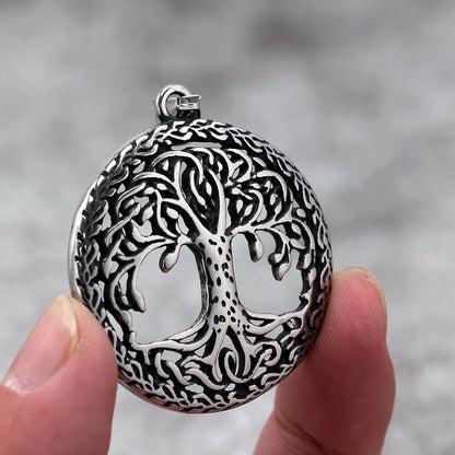 Vintage Stainless Steel Hollow Tree of Life Pendant Necklace for Men