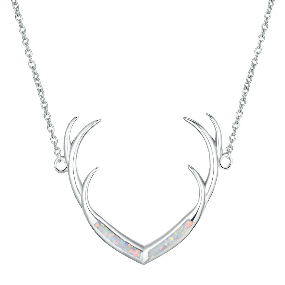 Deer Antler  Opal Necklace