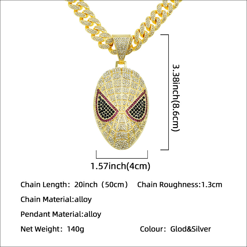 Hip-Hop 3D Color Zircon Mask Cuban Chain Pendant Necklace