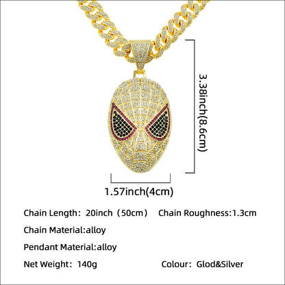 Hip-Hop 3D Color Zircon Mask Cuban Chain Pendant Necklace