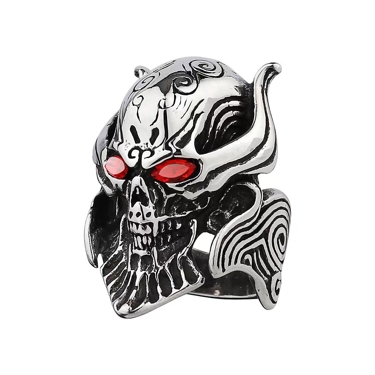 Vintage Stainless Steel Punk Hollow Skull Ring for Men