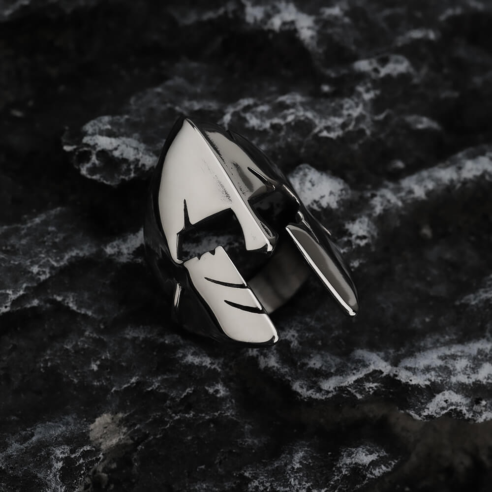 Vintage Polished Stainless Steel Punk Spartan Mask Ring for Men