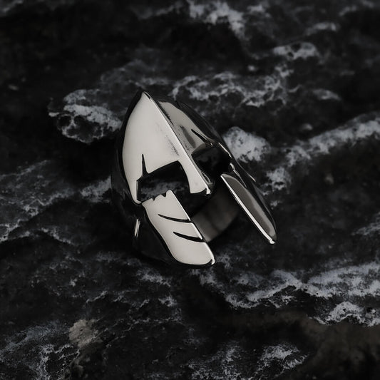 Vintage Polished Stainless Steel Punk Spartan Mask Ring for Men