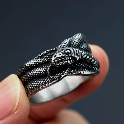 Vintage Solid Stainless Steel Antique Finish Wrapped Snake Band Ring for Men