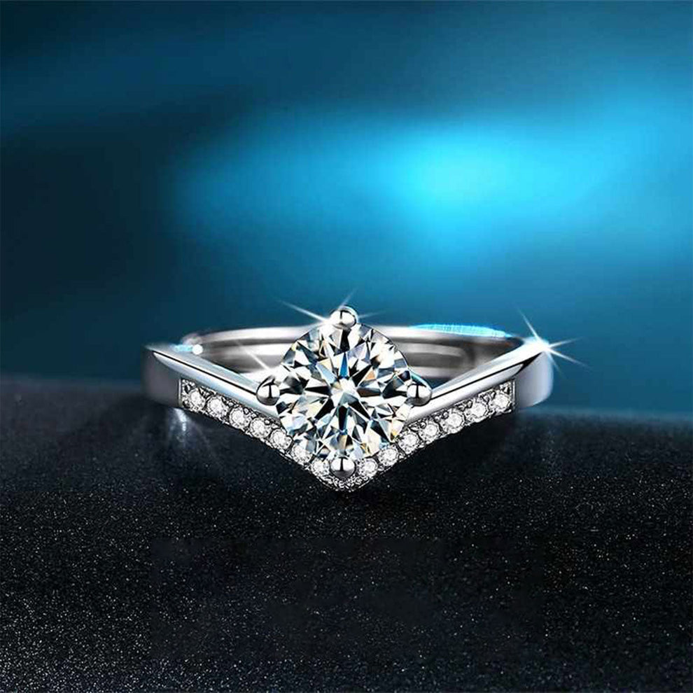 Women's White Gold Crown Shape Adjustable Moissanite Ring