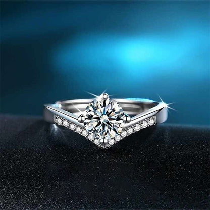 Women's White Gold Crown Shape Adjustable Moissanite Ring