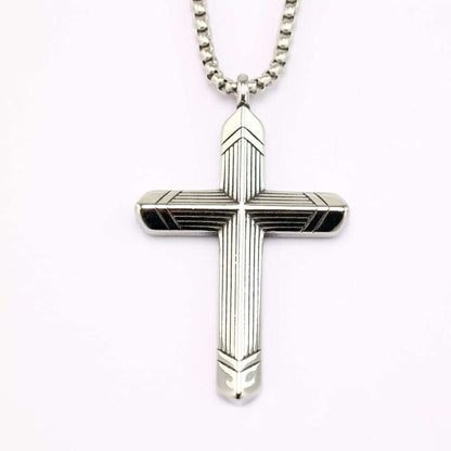 Vintage Stainless Steel Cross Striped Pendant Necklace for Men