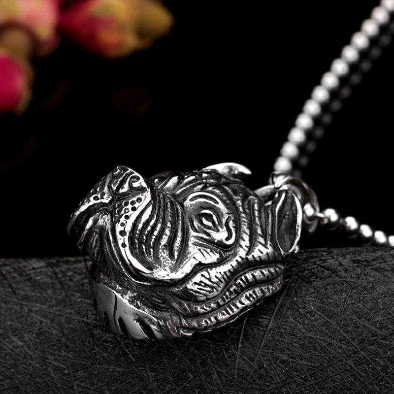 Men's Steel Pitbull Head Pendant Necklace