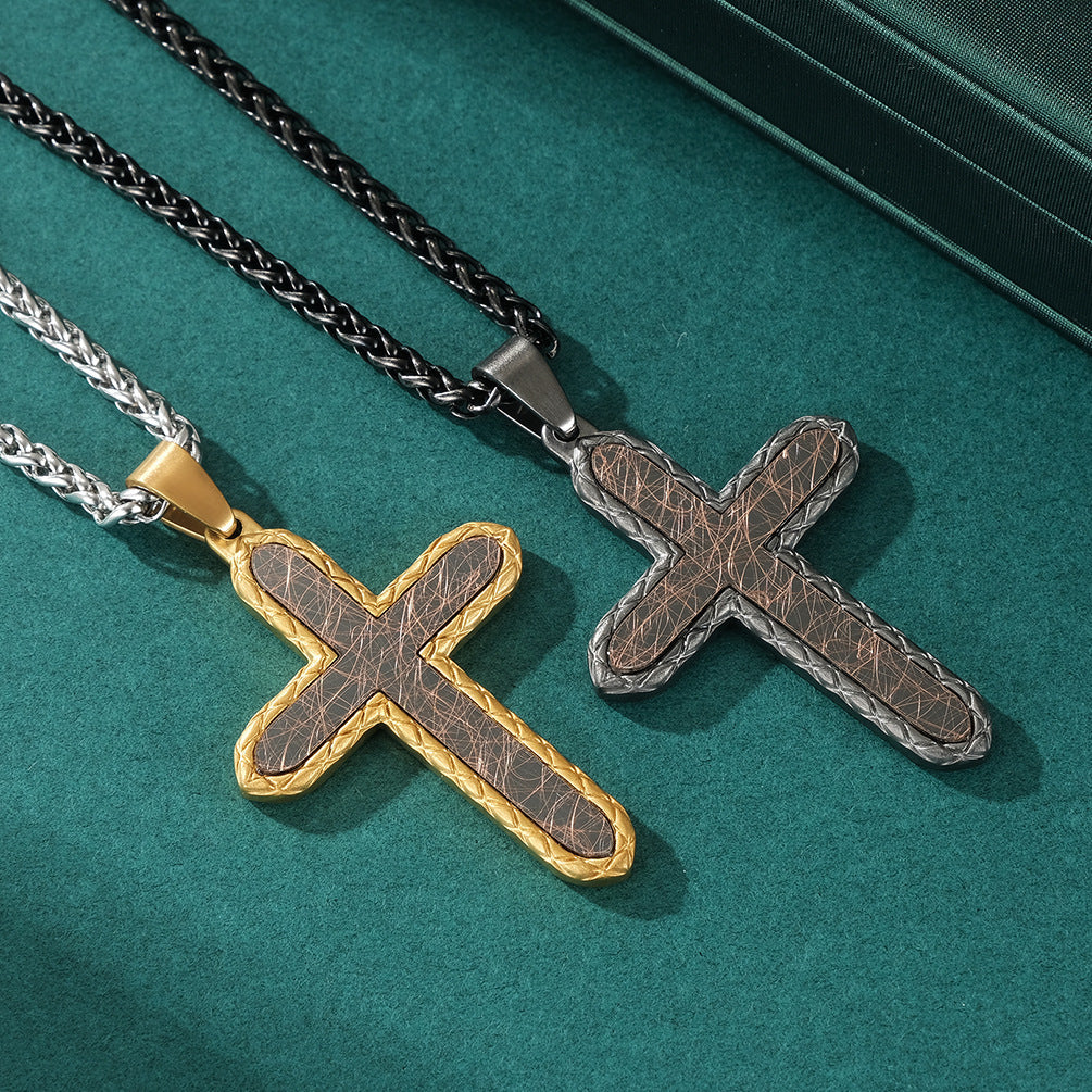 Men's Diamond-Shaped Antique Patterned Cross Pendant Necklace