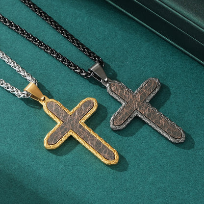 Men's Diamond-Shaped Antique Patterned Cross Pendant Necklace