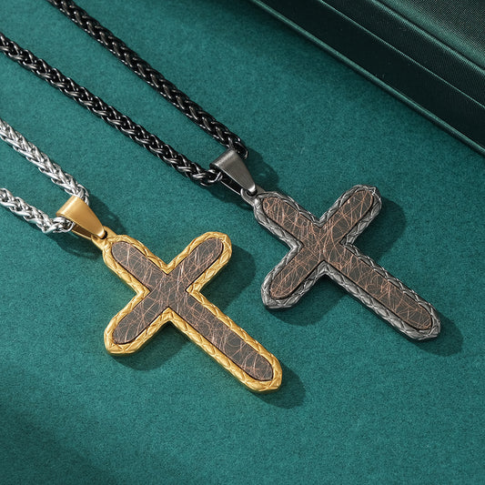 Men's Diamond-Shaped Antique Patterned Cross Pendant Necklace